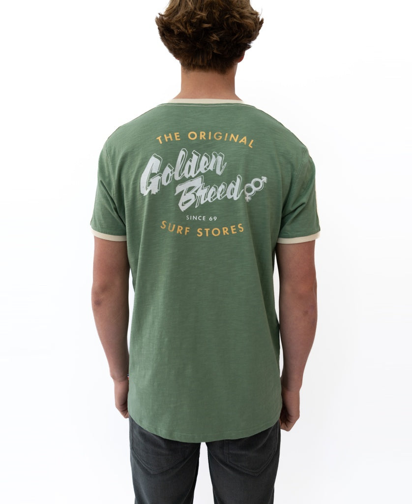 Golden Breed Break Ringer Tee | Leaf Green - T-Shirts