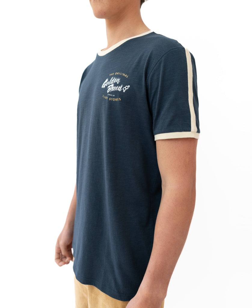 Golden Breed Break Ringer Tee | Navy - T-Shirts