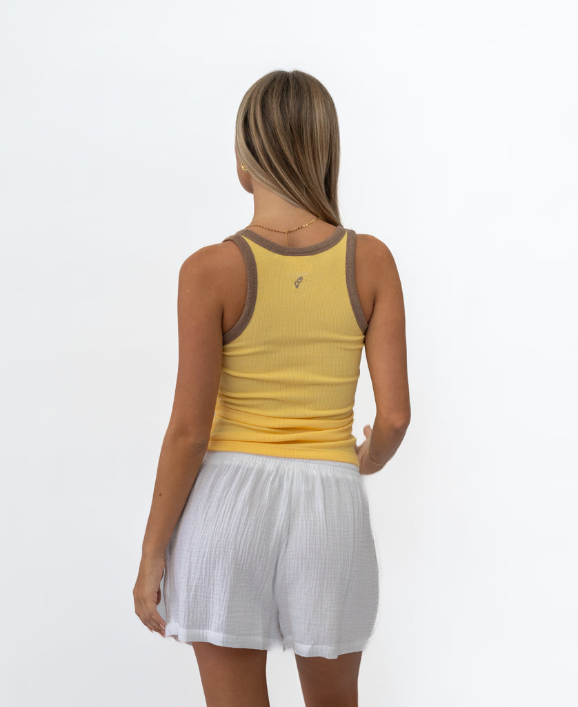 Flick Ringer Tank | Lemon / Espresso
