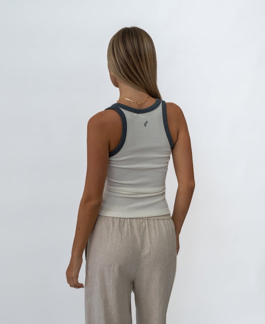 Flick Ringer Tank | Off White / Petrol