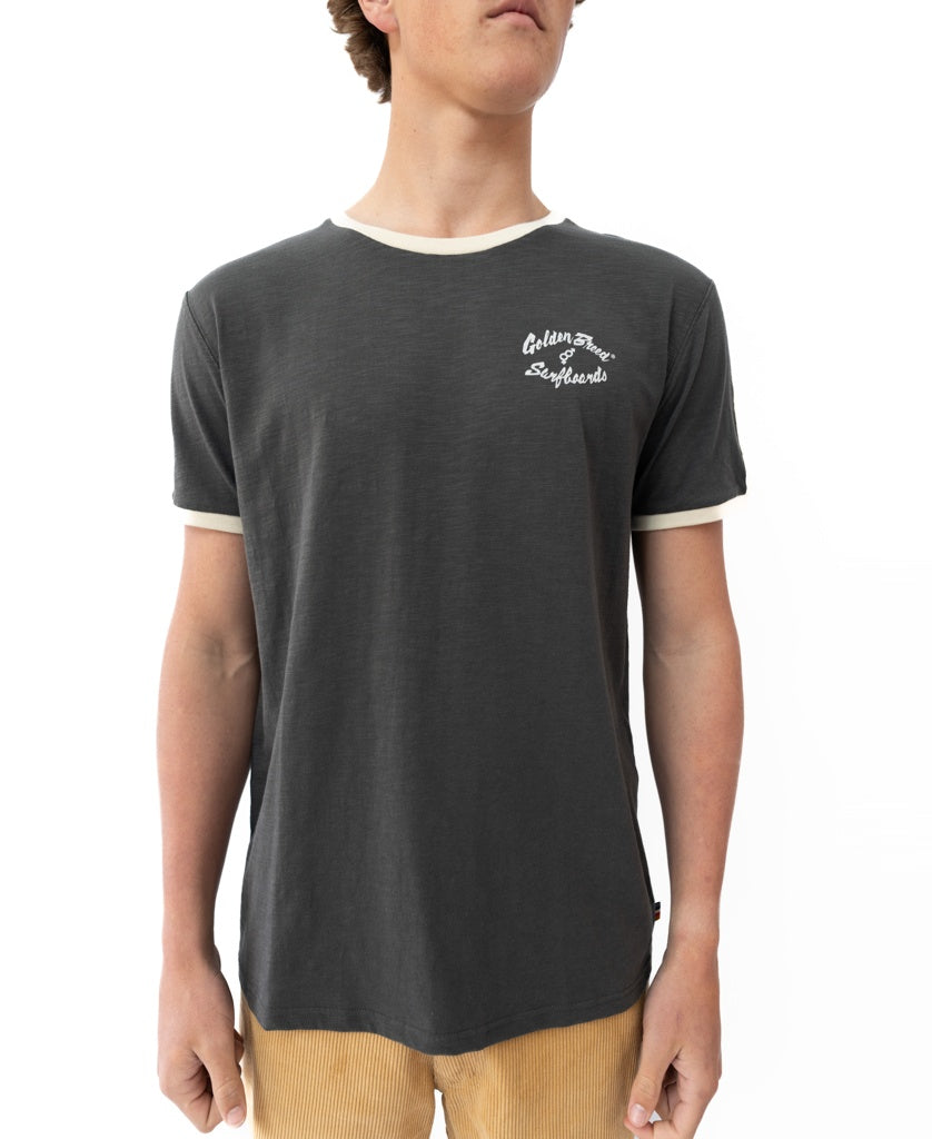 Flying Man Ringer Tee | Wash Black