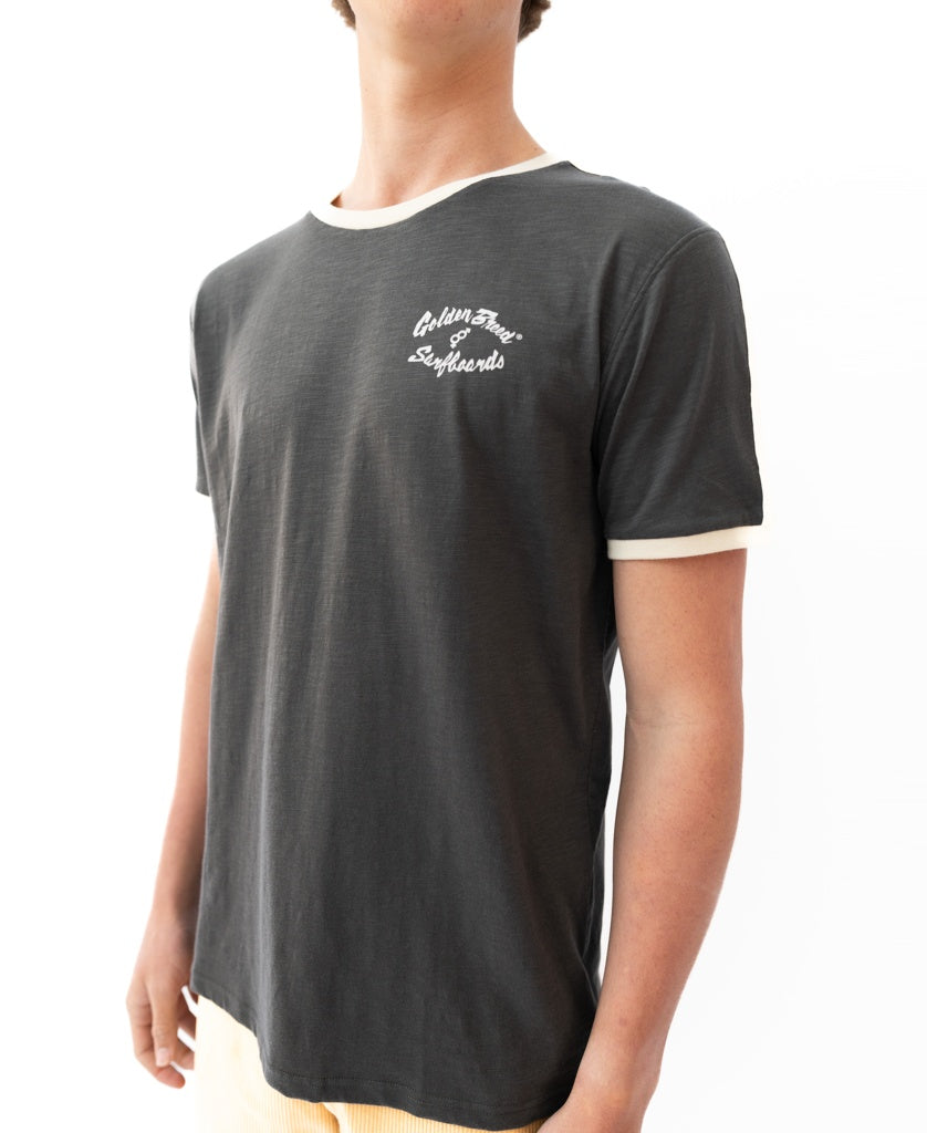 Golden Breed Flying Man Ringer Tee | Wash Black - T-Shirts