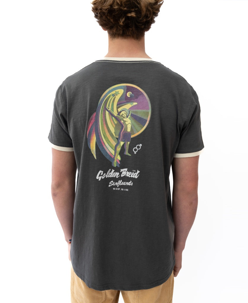 Golden Breed Flying Man Ringer Tee | Wash Black - T-Shirts