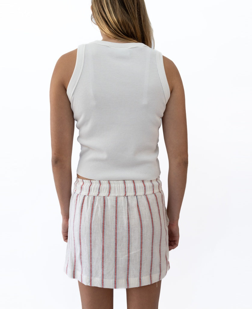 Gigi Linen Mini Skirt | Off White / Red Stripe