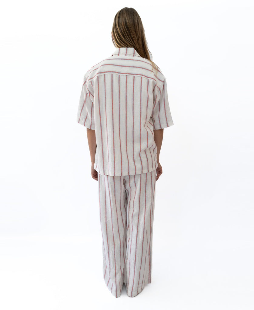 Gigi Linen Pant | Off White / Red Stripe