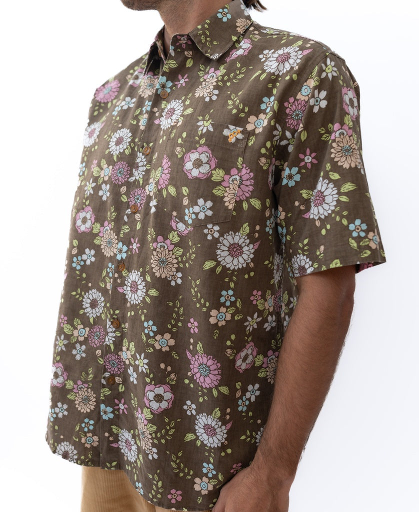 Happy Floral Shirt | Wash Brown