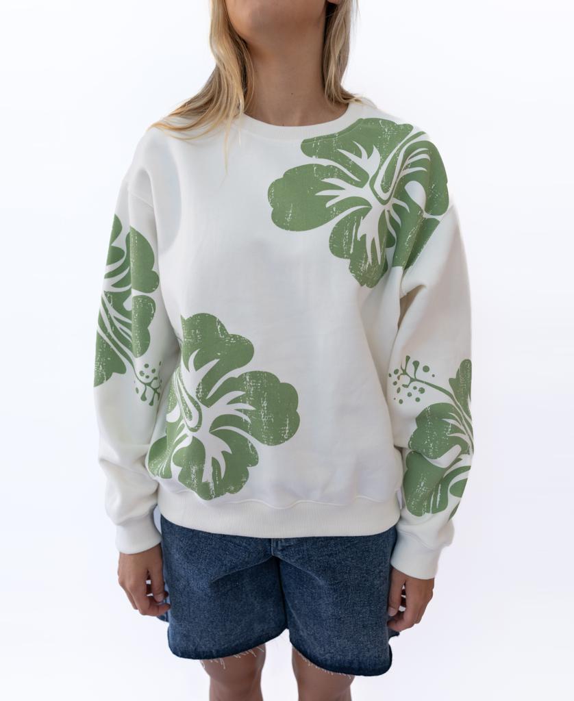 Hibiscus Sweat | Off White/Moss
