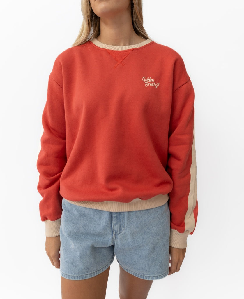 Koby Ringer Sweat | Wash Red/Beige