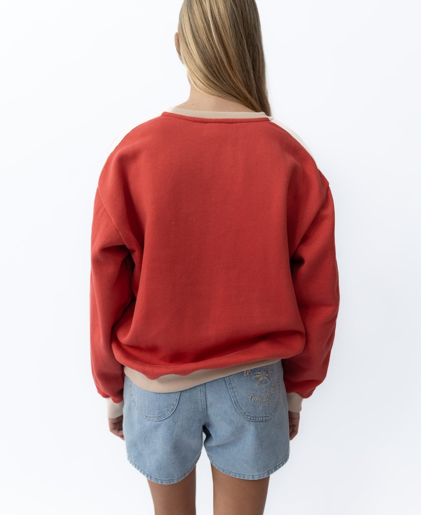 Koby Ringer Sweat | Wash Red/Beige