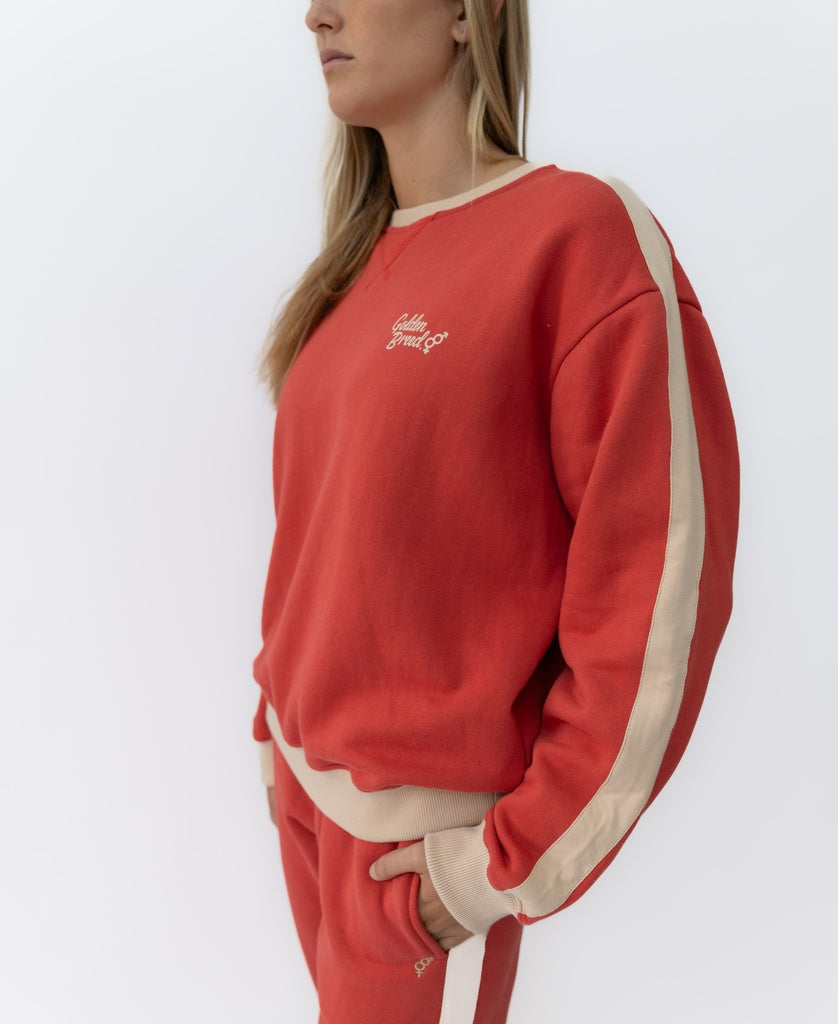Koby Ringer Sweat | Wash Red/Beige
