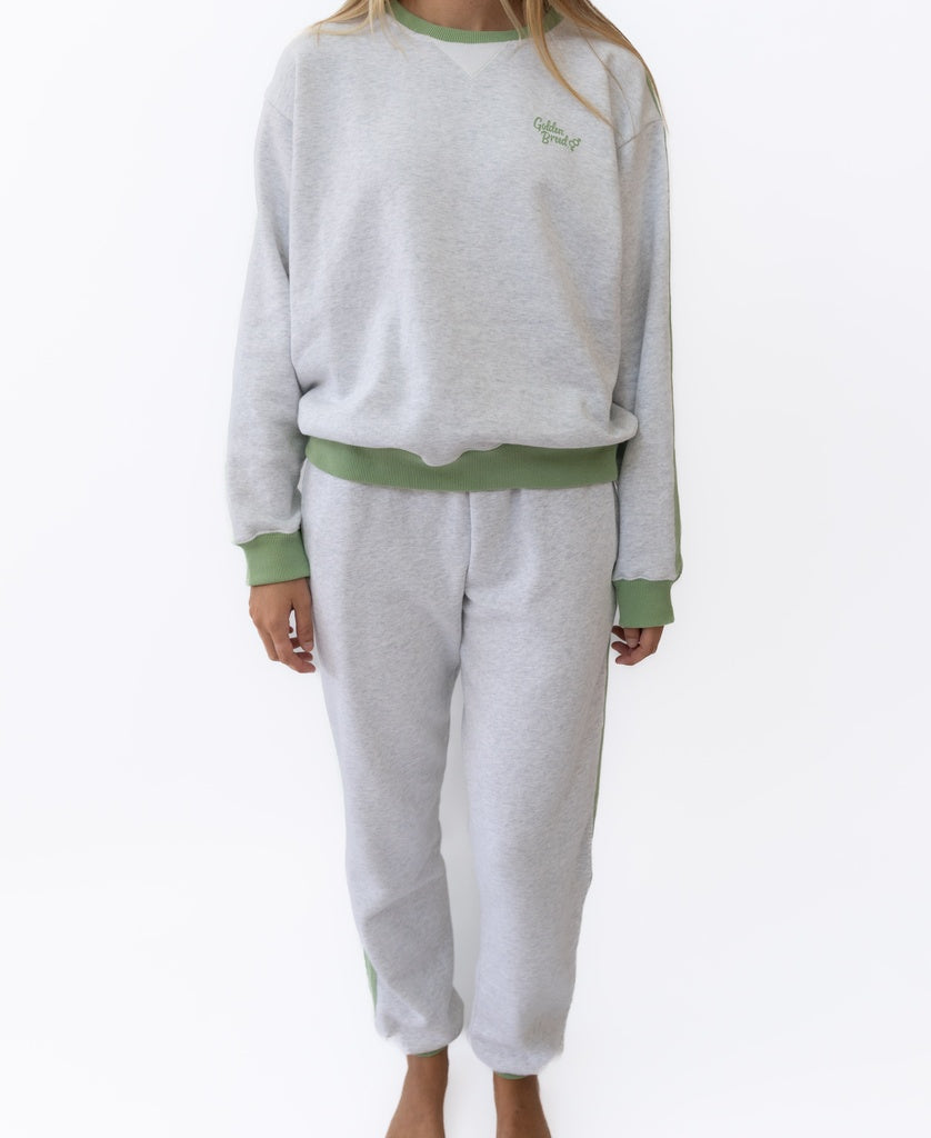 Koby Ringer Sweat | White Misty/Moss