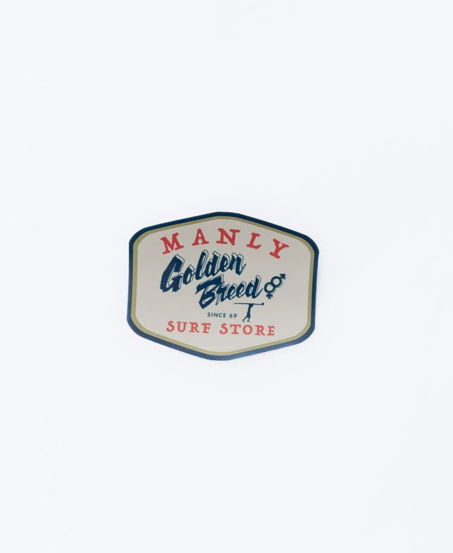 A premium GB Manly Al Sticker by Golden Breed, featuring MANLY Golden Steed Sure Store and a small key graphic on a white background with a cream finish.