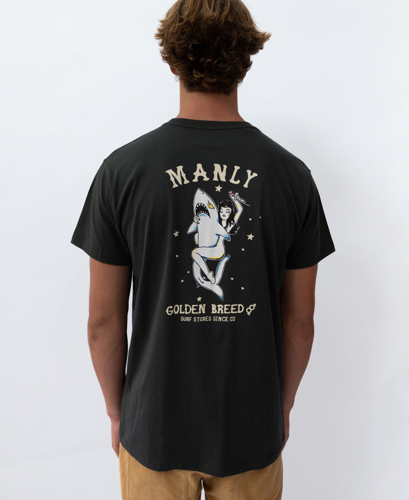 Manly Shark Girl Tee | Wash Black