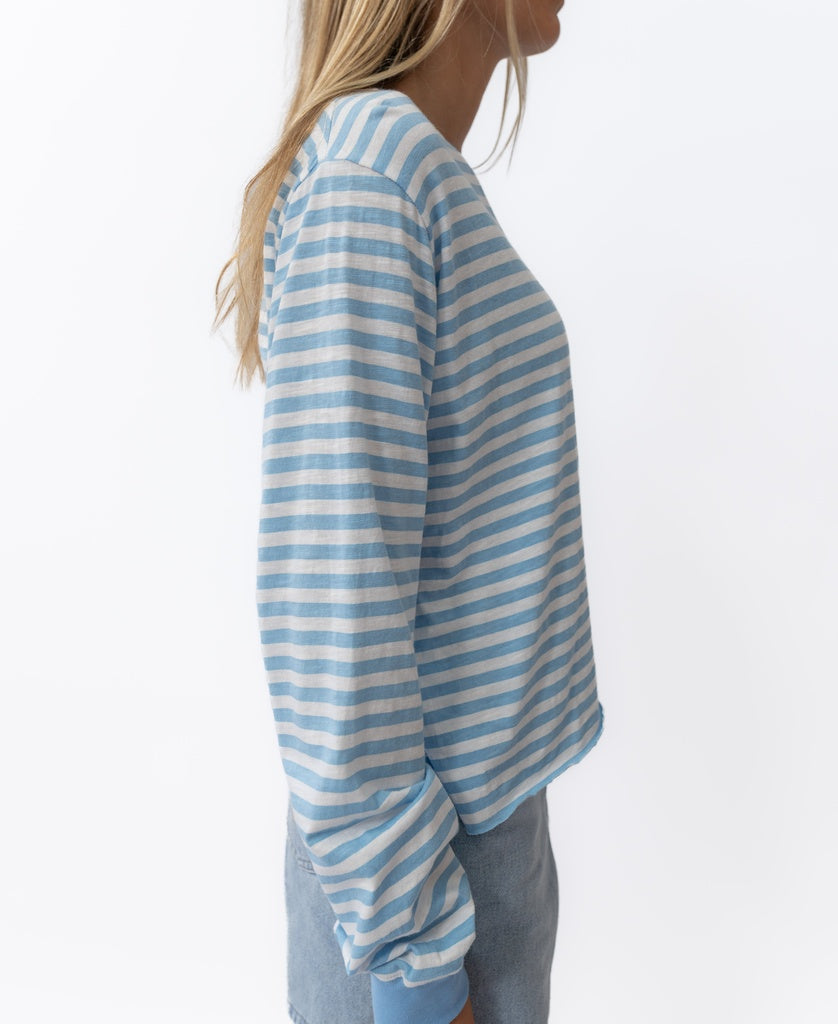 Ollie Stripe LS Ringer | Azure/Off White