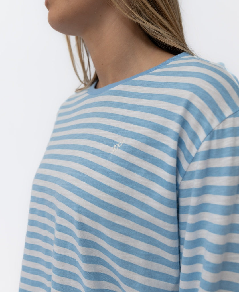 Ollie Stripe LS Ringer | Azure/Off White