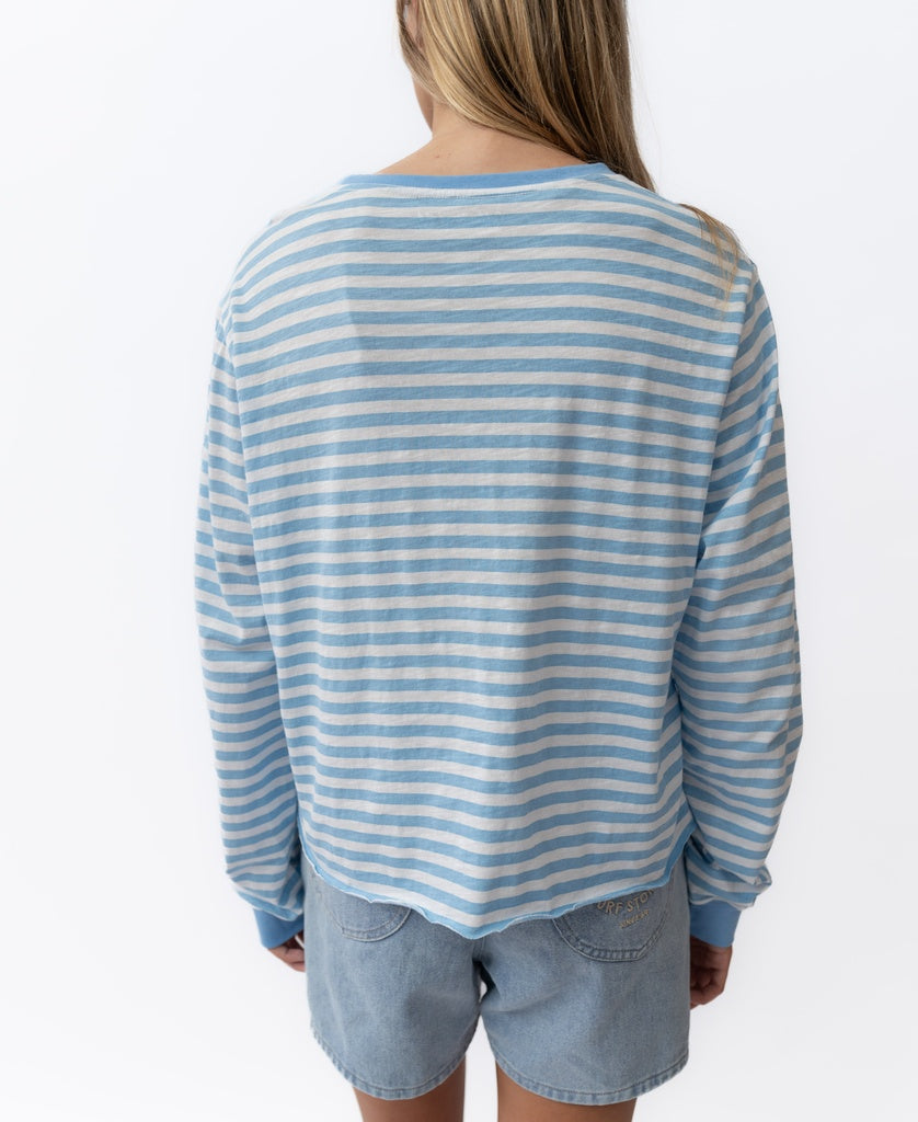 Ollie Stripe LS Ringer | Azure/Off White