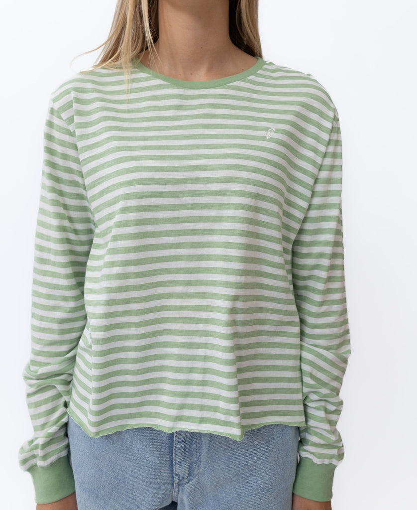 Ollie Stripe LS Ringer | Moss/Off White