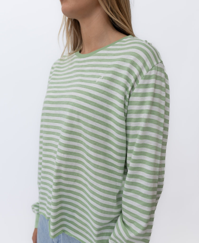 Ollie Stripe LS Ringer | Moss/Off White