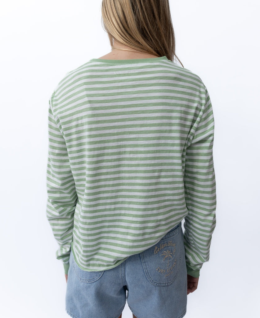 Ollie Stripe LS Ringer | Moss/Off White