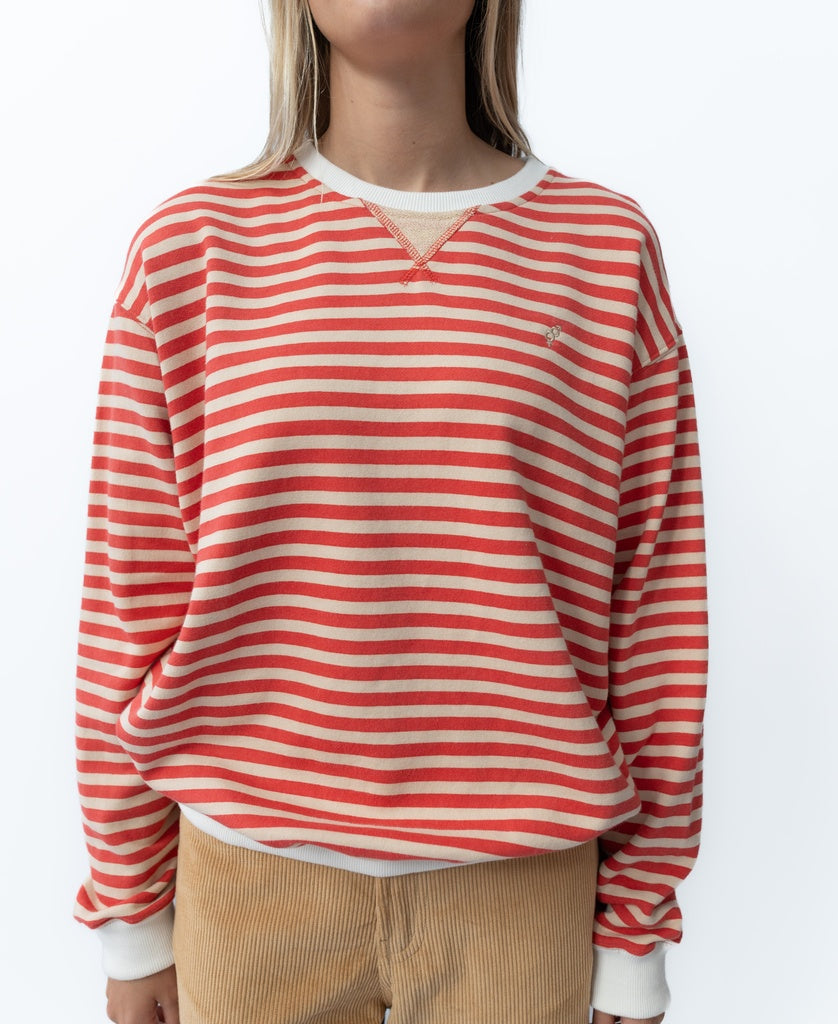 Ralph Stripe Ringer Crew | Wash Red/Beige