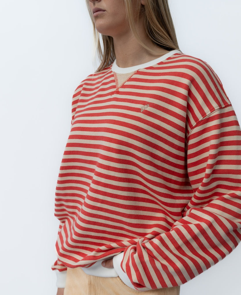 Ralph Stripe Ringer Crew | Wash Red/Beige