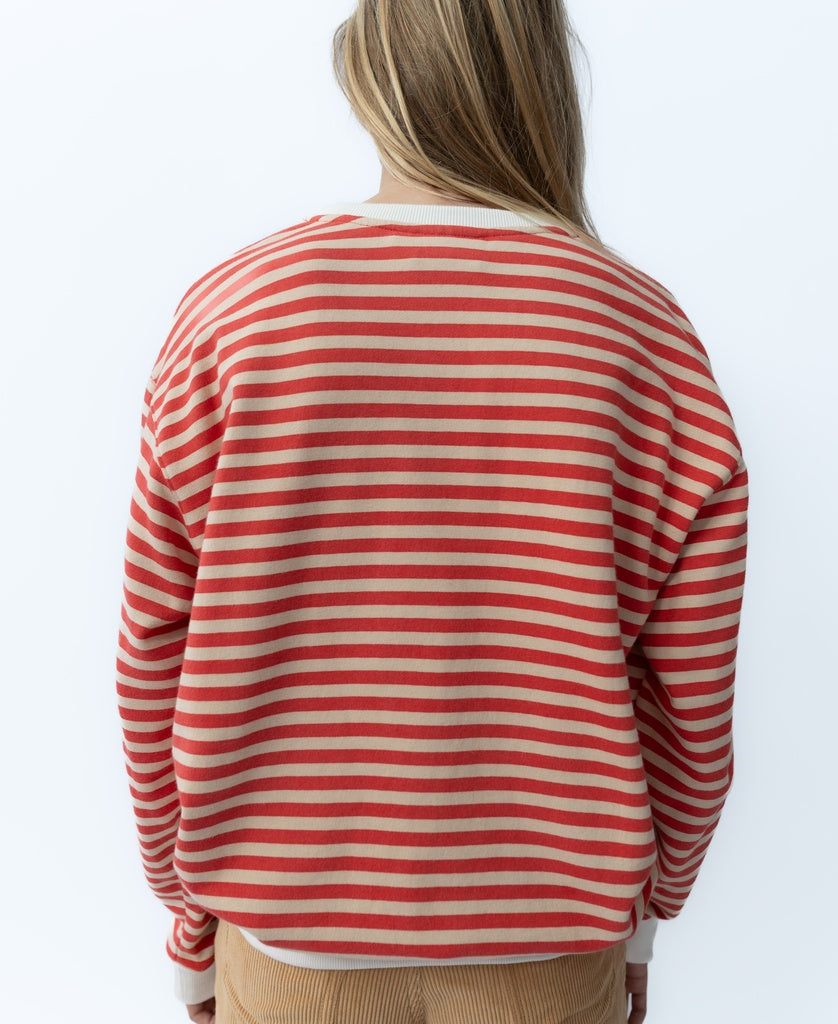 Ralph Stripe Ringer Crew | Wash Red/Beige