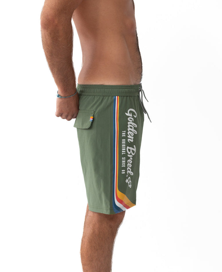 Retro Surf Elastic Waist Boardshort | Khaki