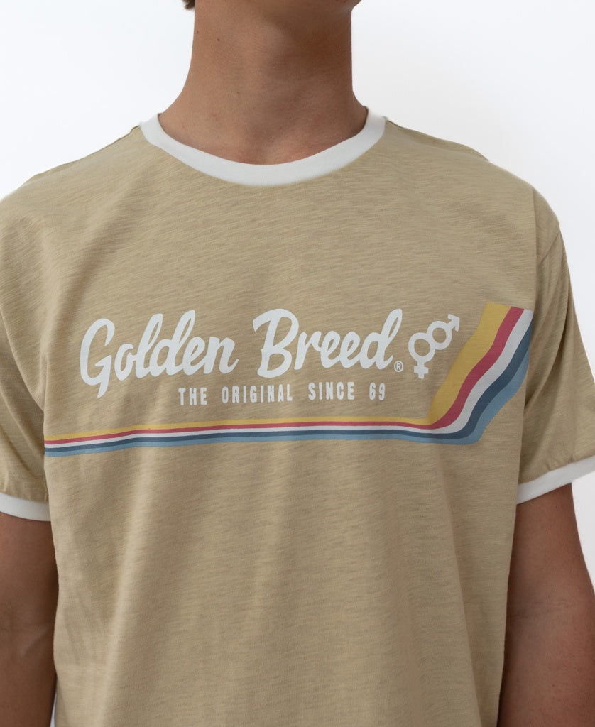 Golden Breed Retro Ringer Tee | Pebble - T-Shirts