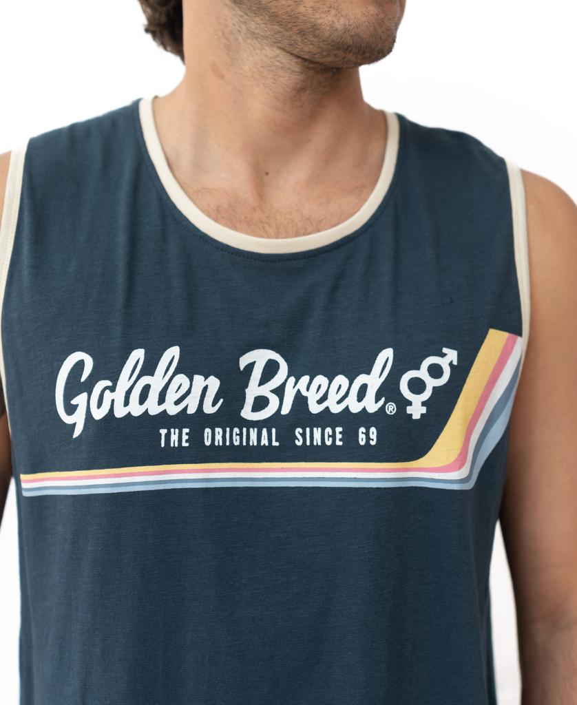 Retro Ringer Muscle Tank | Navy-Golden Breed