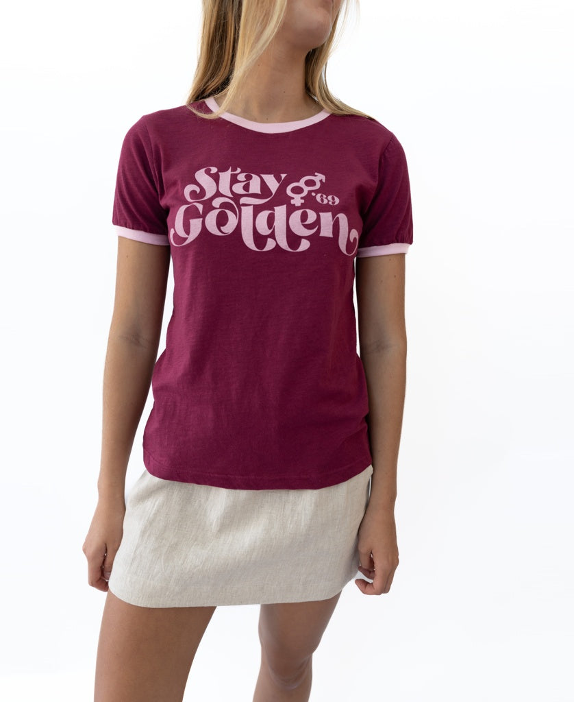 Golden Breed Stay Golden Ringer | Plum - T-Shirts