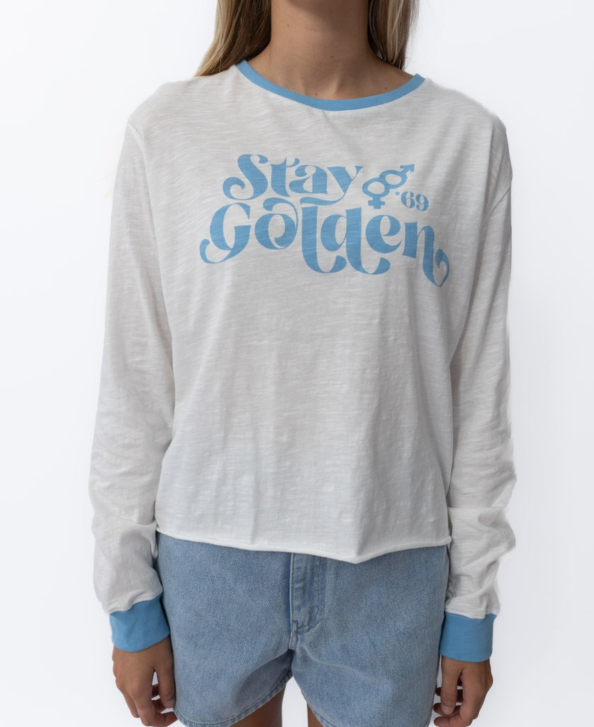 Stay Golden LS | Off White/Azure