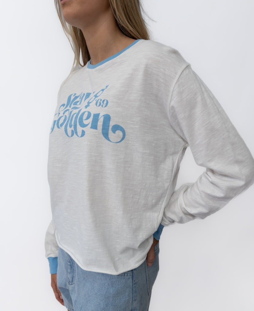 Stay Golden LS | Off White/Azure