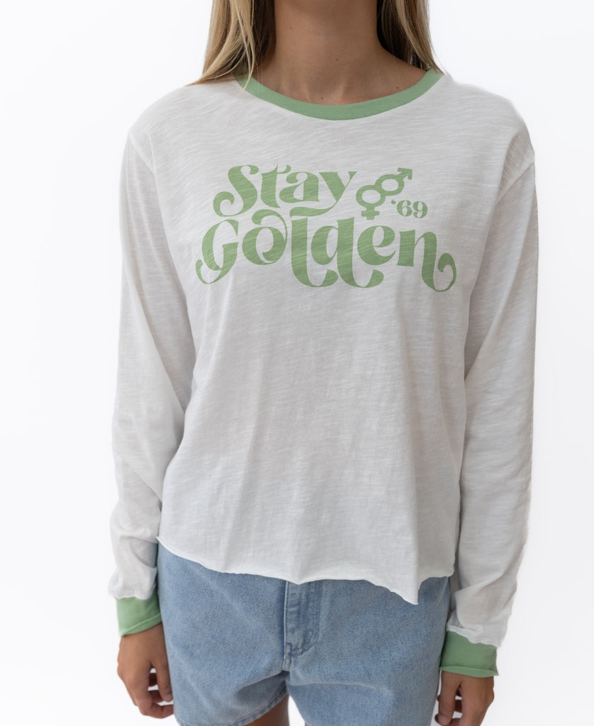 Stay Golden LS | Off White/Moss