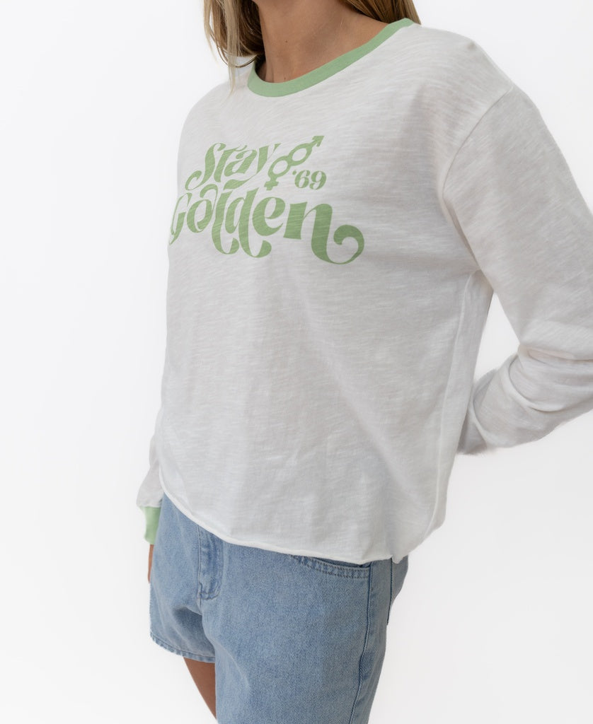 Stay Golden LS | Off White/Moss