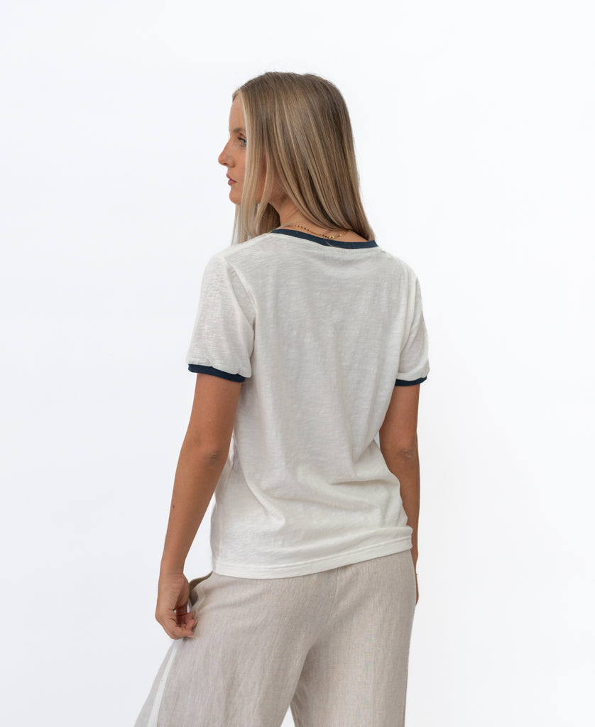 Golden Breed Stay Golden Ringer | Off White / Petrol - T-Shirts