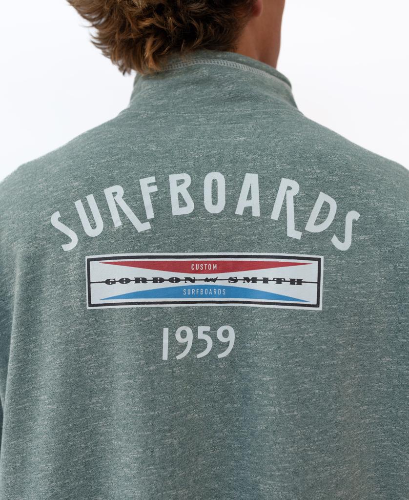 Gordon & Smith G&S 1/4 Zip Surfboards Rag Top | Surf Green Marle - Sweatshirts