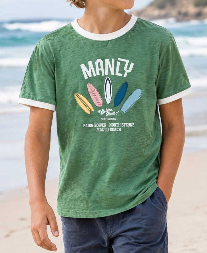Golden Breed Manly Smurf Kids Tee | Leaf Green - T-Shirts