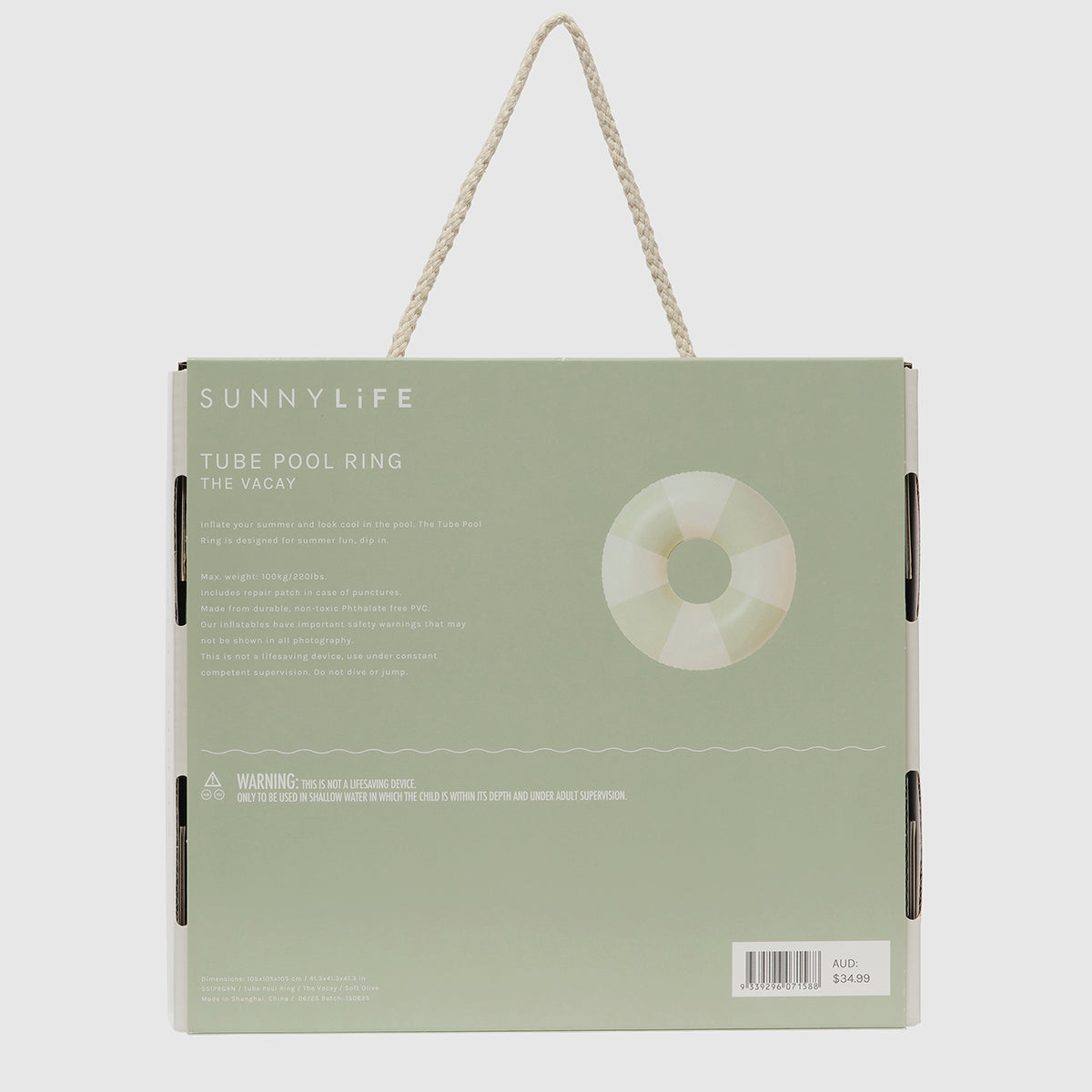 Tube Pool Ring The Vacay | Soft Olive Stripe