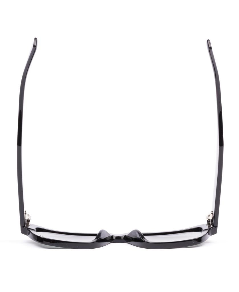 Sito Boston eyeglass frames in Black / Iron Grey Polar, crafted from eco-friendly plant-based acetate and shown upright, open, and front-facing against a white background.
