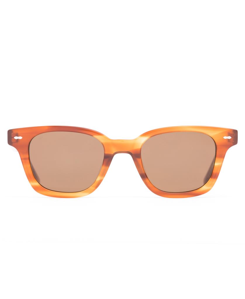 The Sito Ryker sunglasses in Tangelo/Brown Polar feature a plant-based acetate square frame in brown tortoiseshell with brown polarized lenses and UV protection, shown from the front against a white background.