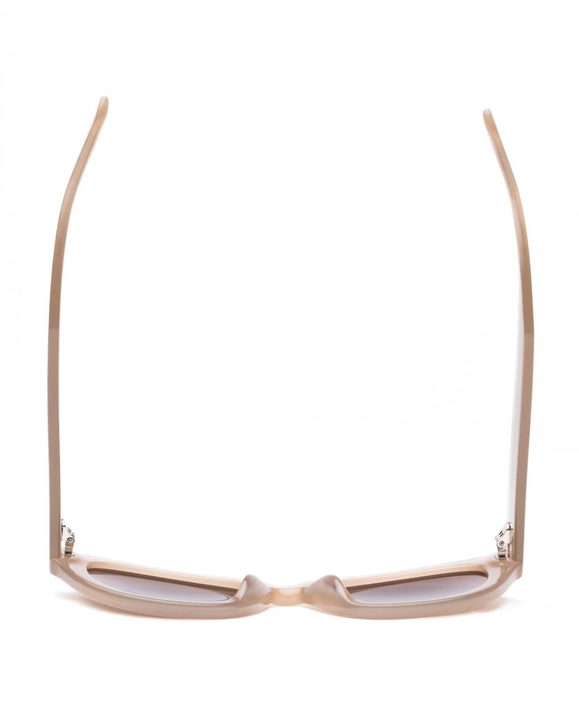 The Sito Soul Fusion sunglasses in Milky Clay / Coffee feature a beige plant-based acetate rectangular frame, shown from the back with arms open against a white background.