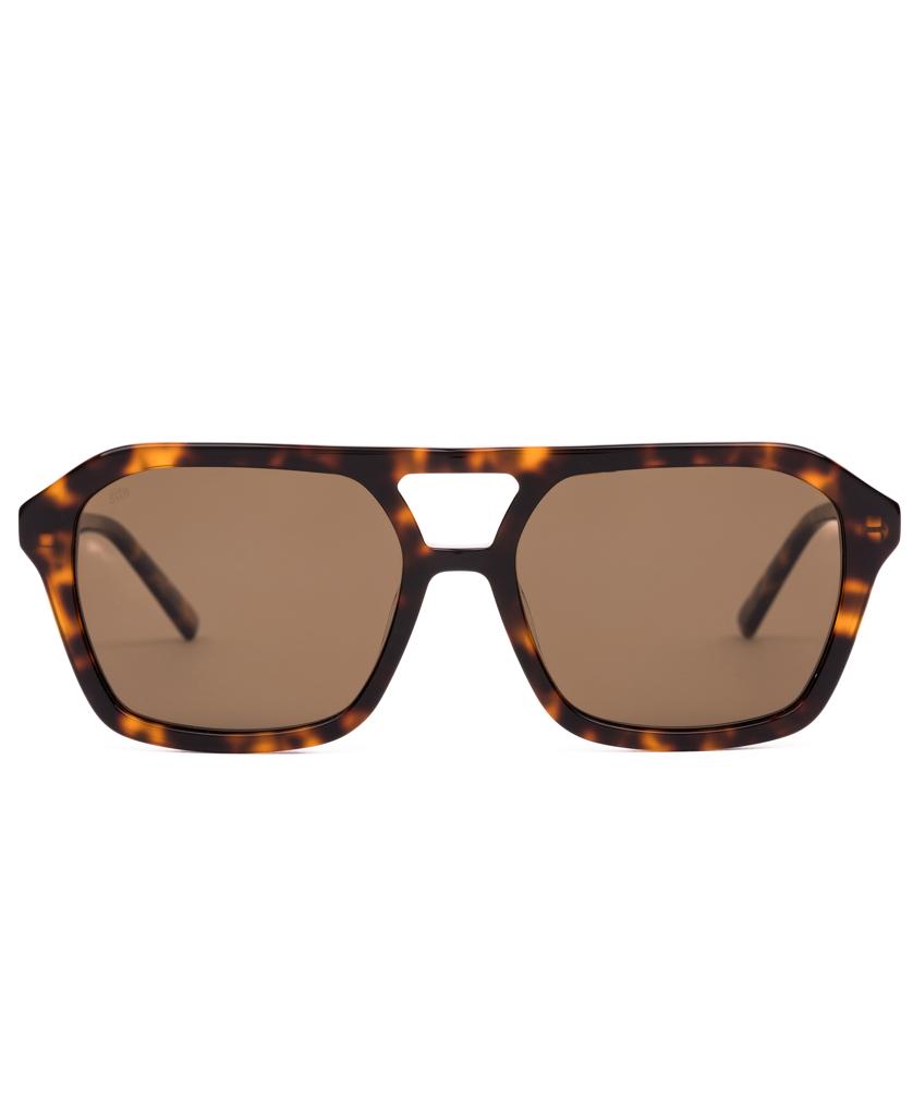 Front view of Sito’s The Void sunglasses in Maple Tort with brown polarized lenses and keyhole bridge, offering a stylish and sustainable eyewear choice against a plain background.