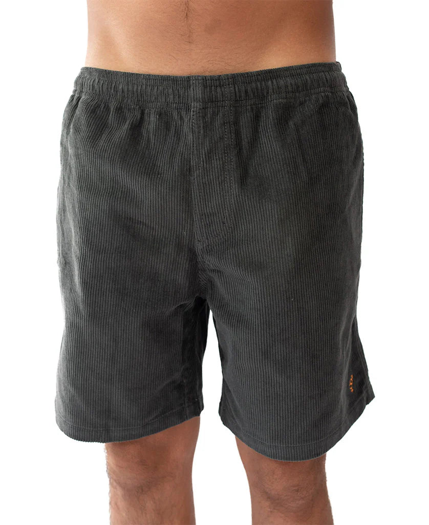 Floyd Cord Elastic Waist Walkshort | Wash Black featuring a comfortable elastic waistband and durable corduroy fabric, perfect for casual surfwear style in Australia.