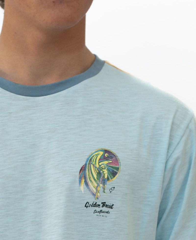 Golden Breed Flying Man Ringer Tee | Turquoise - T-Shirts