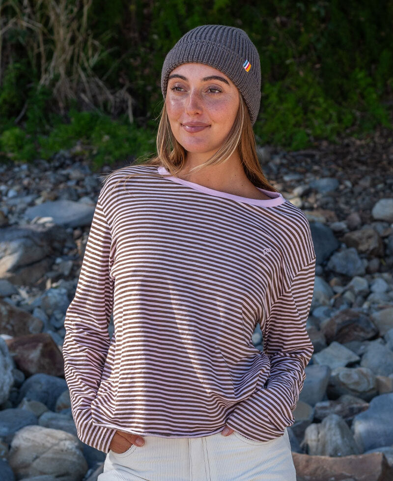 Golden Breed Mary LS | Espresso/Baby Pink - T-Shirts