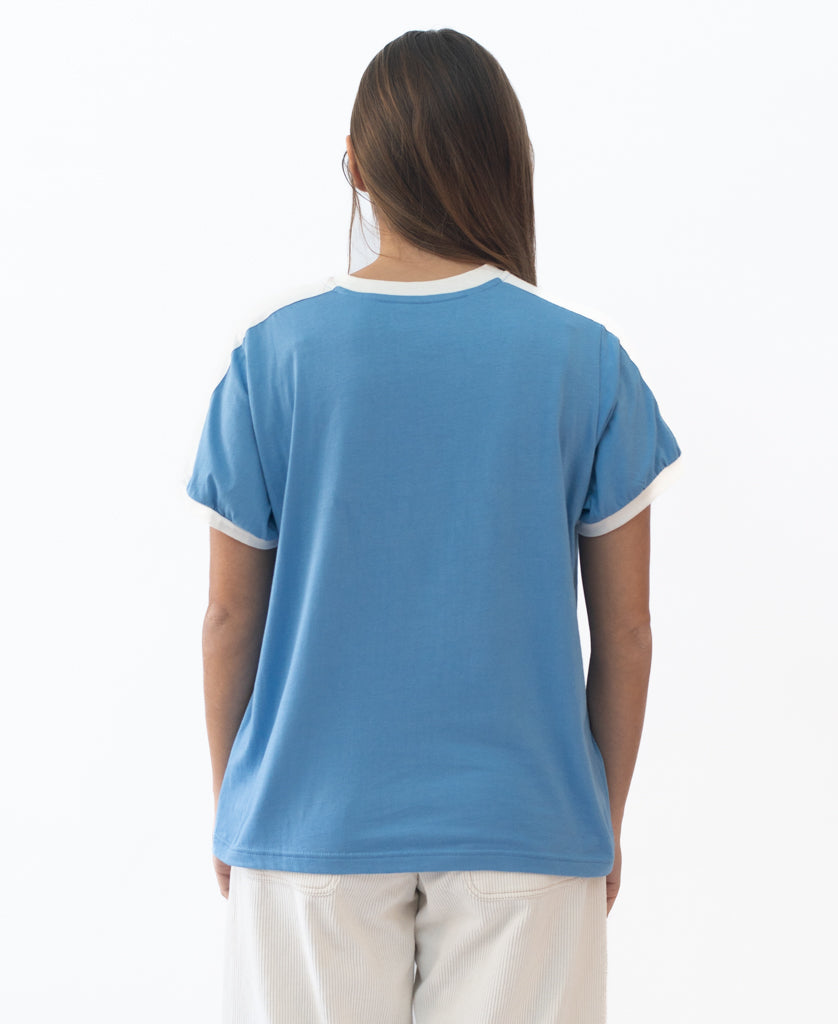 Golden Breed Becca Retro Tee | Surf Blue/Off White - T-Shirts