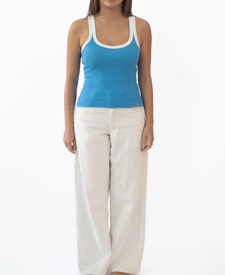 Golden Breed Flick Ringer Tank | Aqua/Off White - Tank Tops
