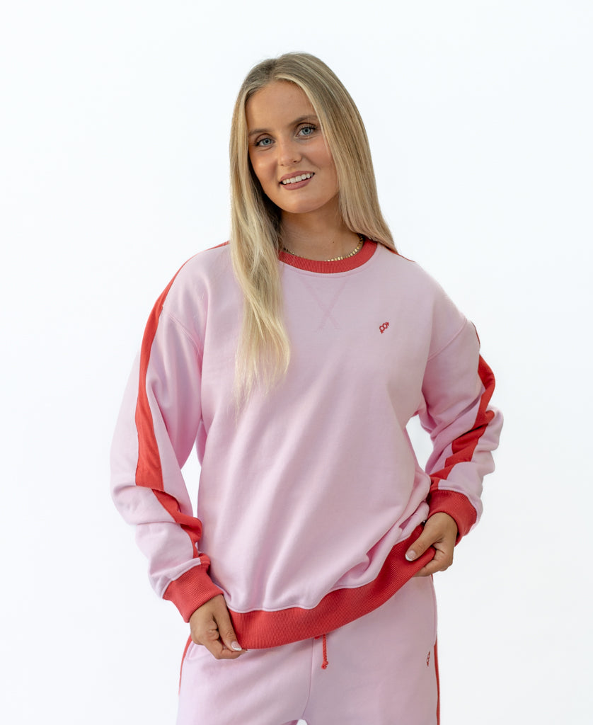 Golden Breed Koby Ringer Sweat | Baby Pink/Wash Red - Sweatshirts