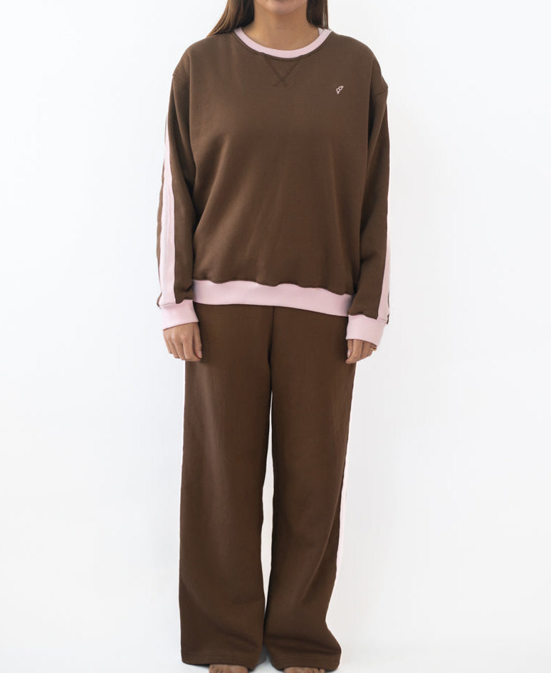 Golden Breed Koby Ringer Sweat | Espresso/Baby Pink - Sweatshirts