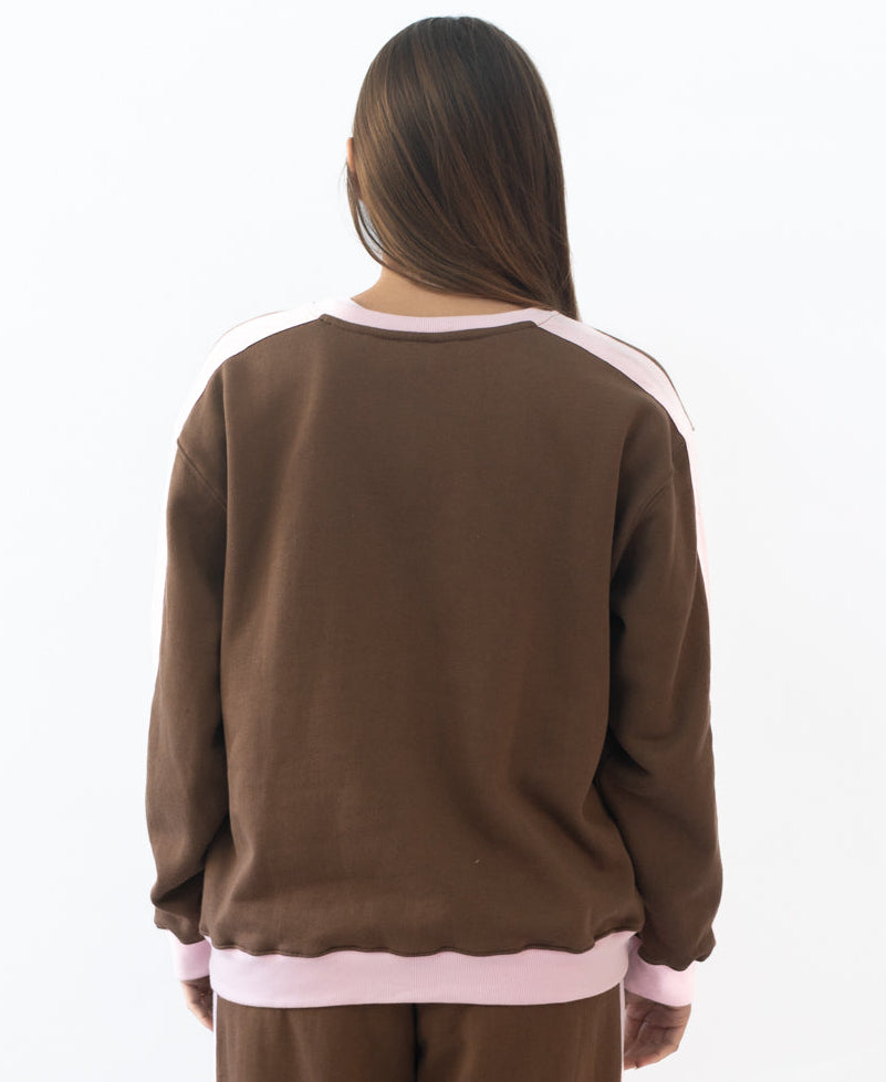 Golden Breed Koby Ringer Sweat | Espresso/Baby Pink - Sweatshirts